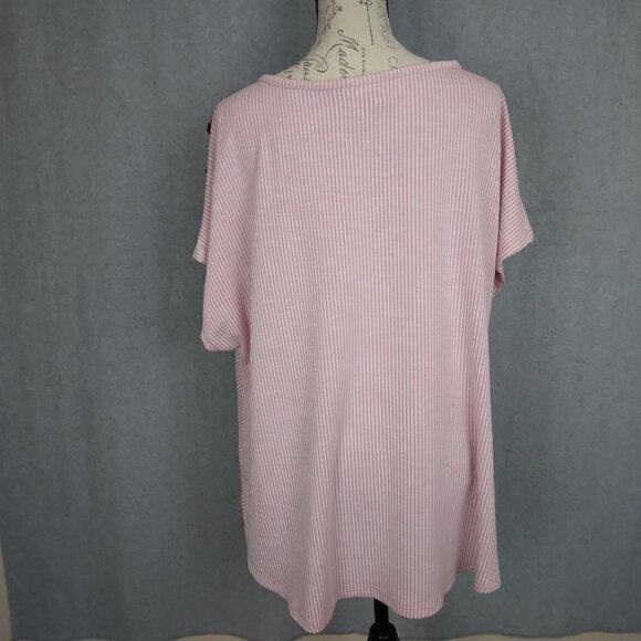 French Laundry | Pink Stripe Stretch Knit Button Shoulder Top | Size 2X - Picture 5 of 8